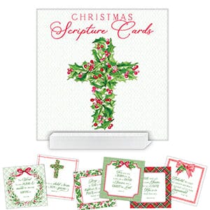 Holly Berries & Red Bows Scripture Cards Acrylic Block Stand Scripture Cards Rosanne Beck 