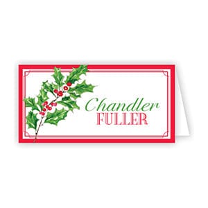 Holly Branch with Red Berries and Red Border Placecard Place Cards Rosanne Beck 