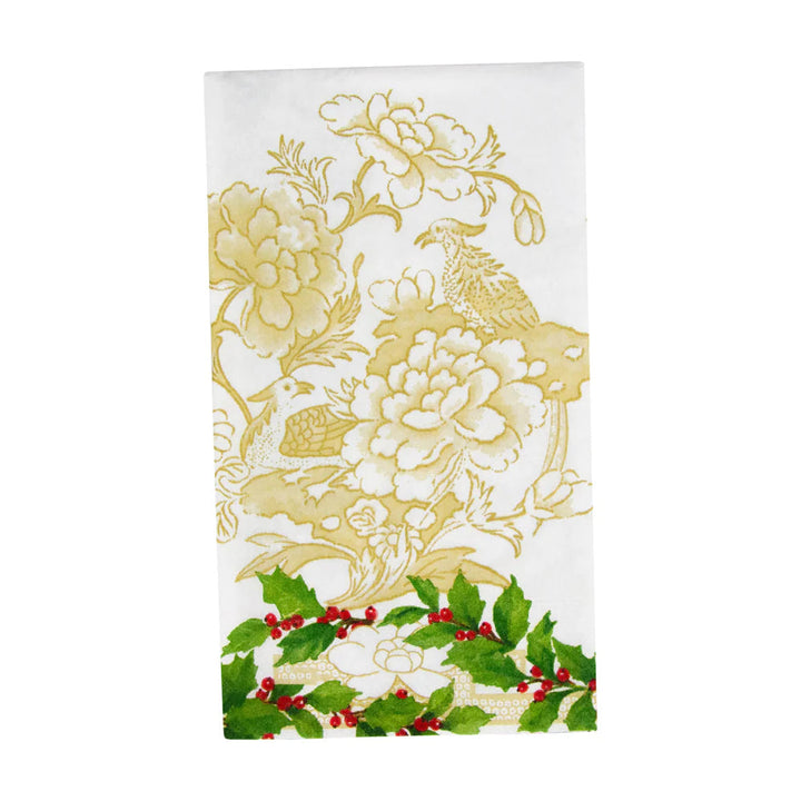 Holly Ceramic Ivory/Gold Guest Towels - 15 Per Package Guest Towels Caspari 