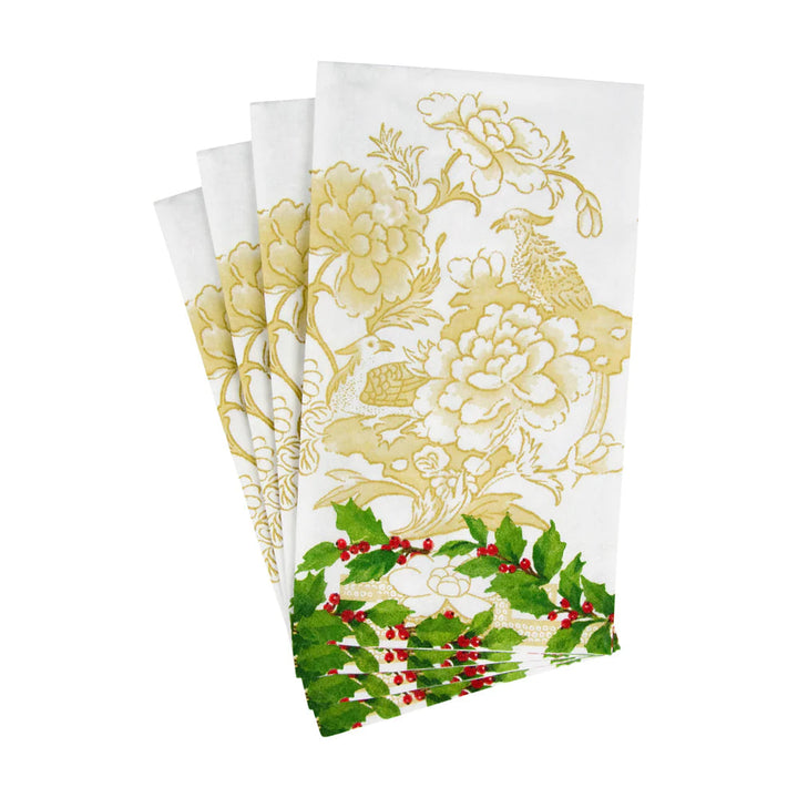 Holly Ceramic Ivory/Gold Guest Towels - 15 Per Package Guest Towels Caspari 