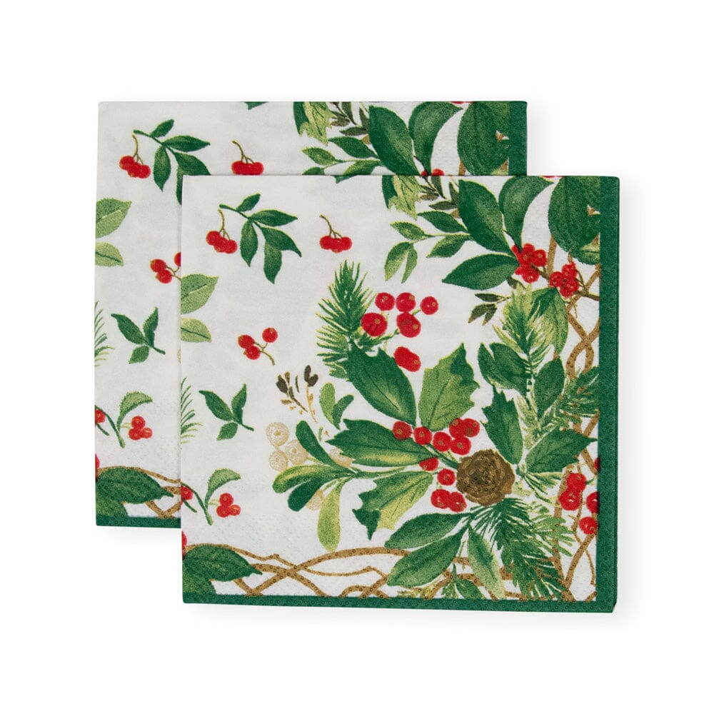 Holly Chintz White Cocktail Napkins Cocktail Napkins Caspari 