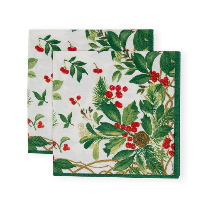 Holly Chintz White Cocktail Napkins Cocktail Napkins Caspari 