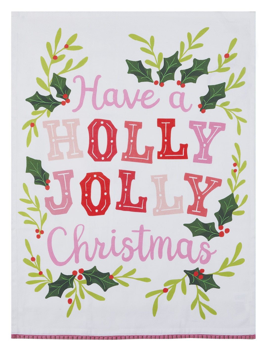 Holly Joy with Pom Pom Kitchen Towel Kitchen Towel Peking Handicraft 