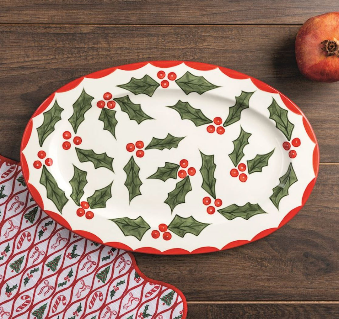 Holly Platter Serving Piece MudPie 