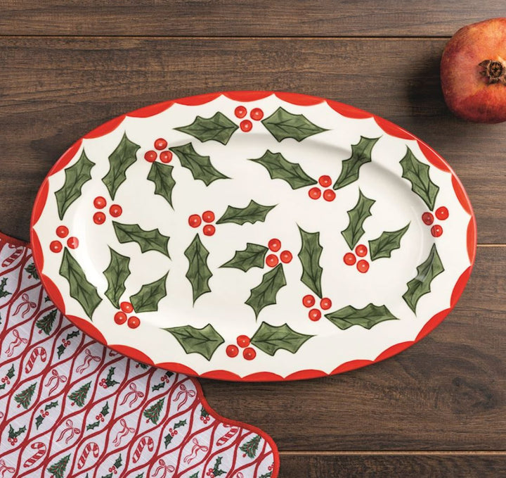 Holly Platter Serving Piece MudPie 