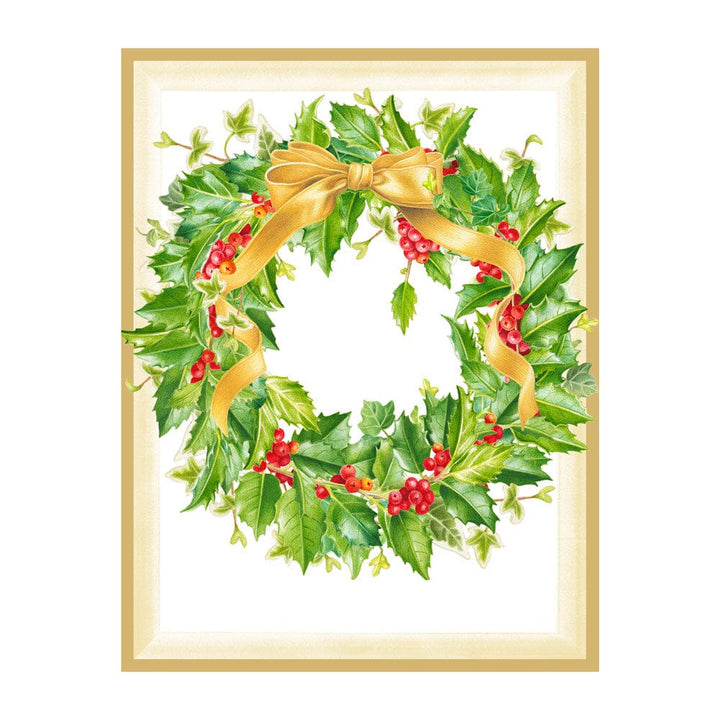 Holly Wreath Classic Boxed Christmas Cards - 15 Count Greeting Card Caspari 
