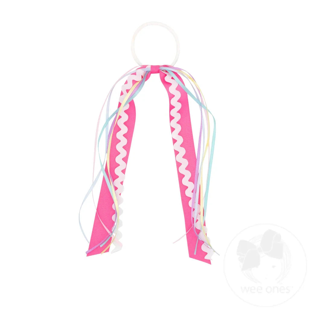 Hot Pink Ric-Rac with Grosgrain and Satin Streamers on a Pony Hair Bow WeeOnes 