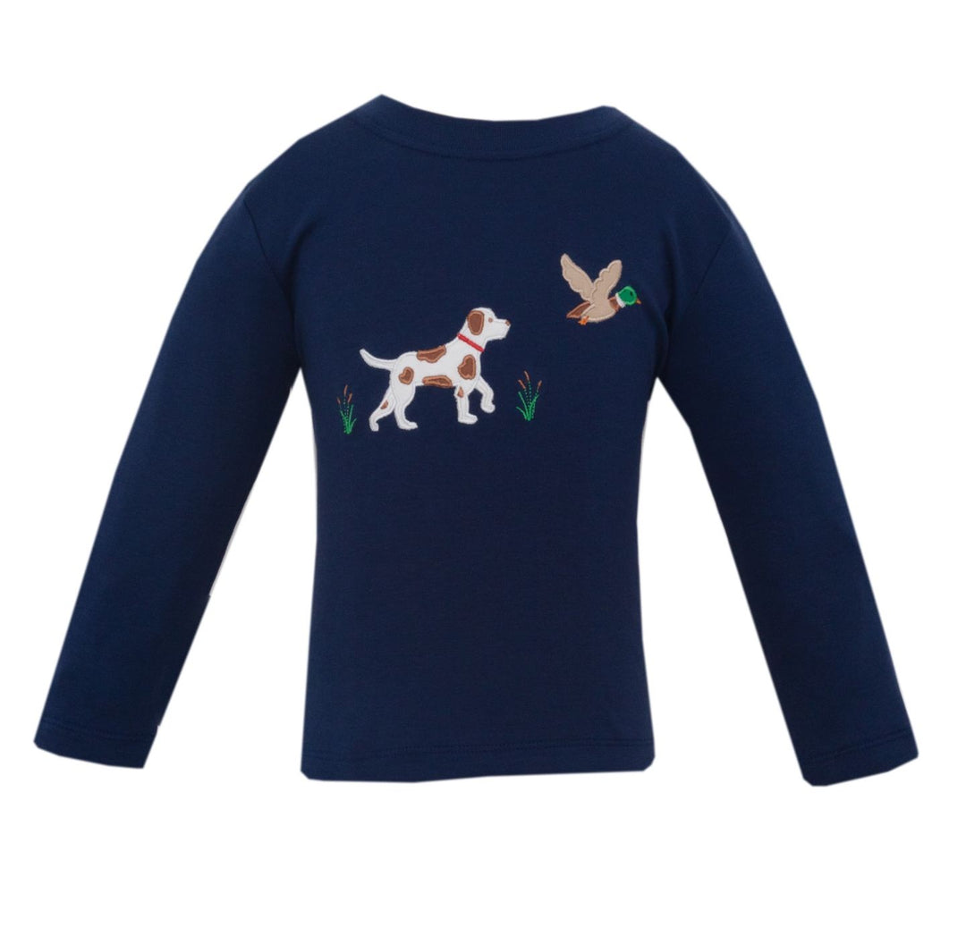 Hunting Dog Long Sleeve Knit T-Shirt - Navy Blue Boy Shirt Claire and Charlie 
