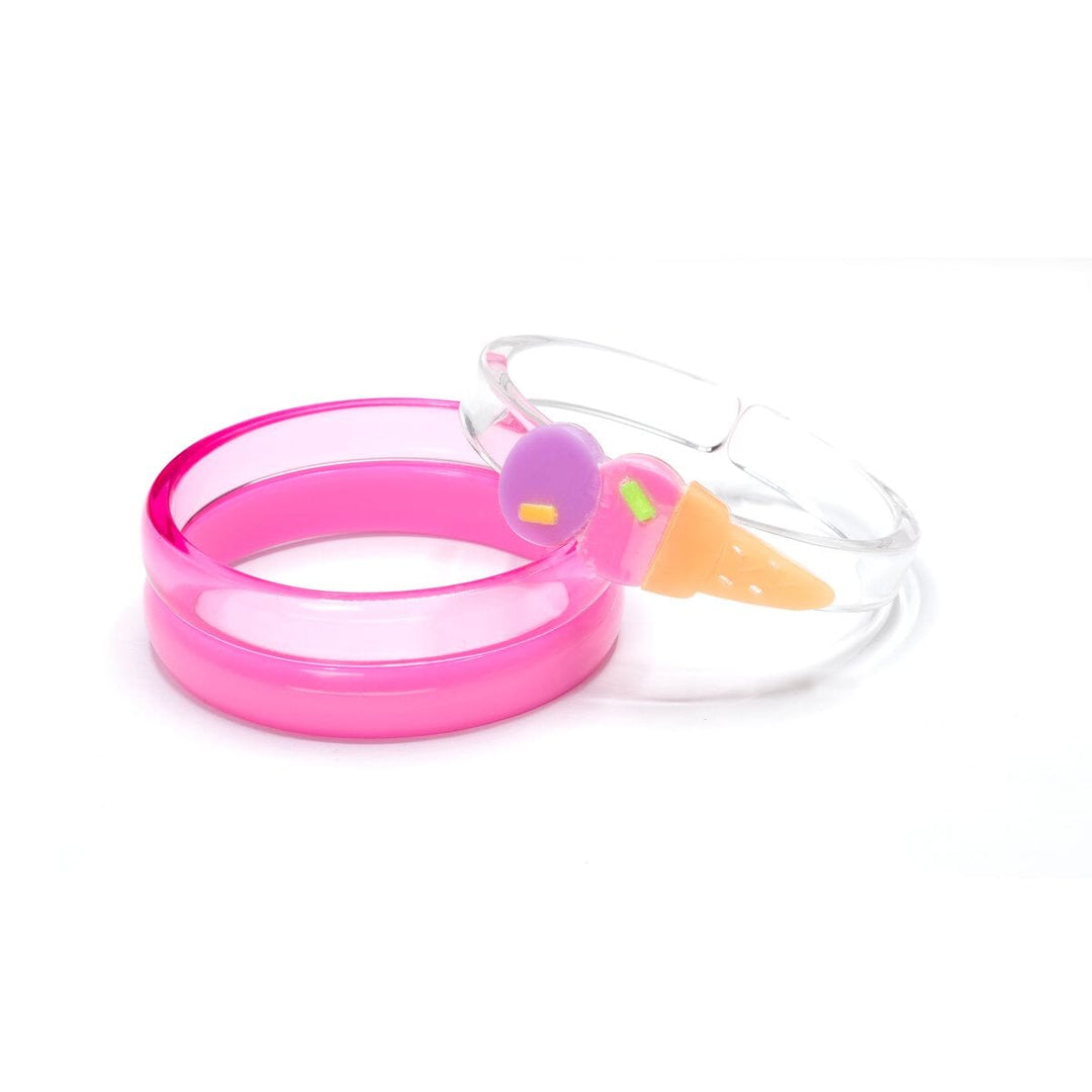 Ice Cream Double Scoop Pink Purple Bangle Set Girl Bracelet Lilies and Roses 
