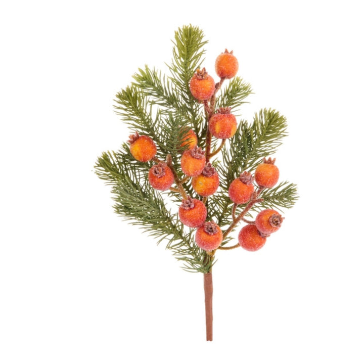 Iced Berry and Greenery Sprays Faux Florals RAZ Orange 