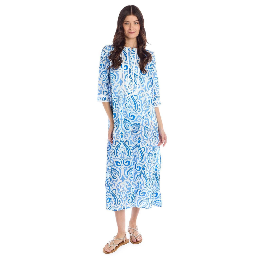 Ikat Breeze Block Printed Cotton Caftan Dress Womens Cover Up Two's Company 
