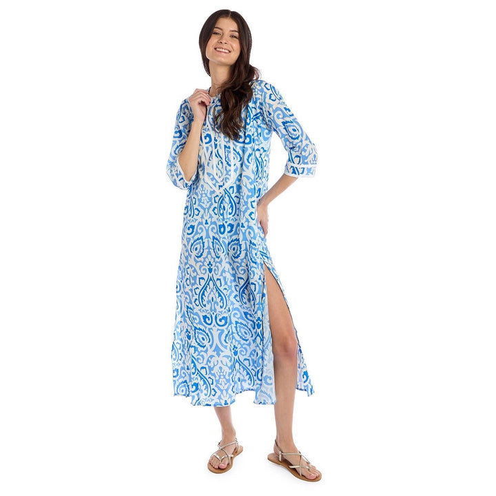 Ikat Breeze Block Printed Cotton Caftan Dress Womens Cover Up Two's Company 
