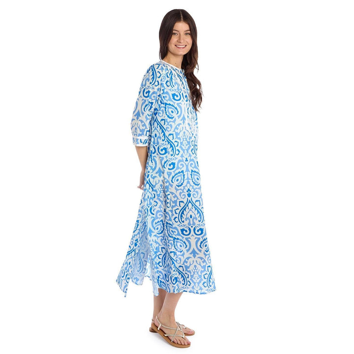 Ikat Breeze Block Printed Cotton Caftan Dress Womens Cover Up Two's Company 