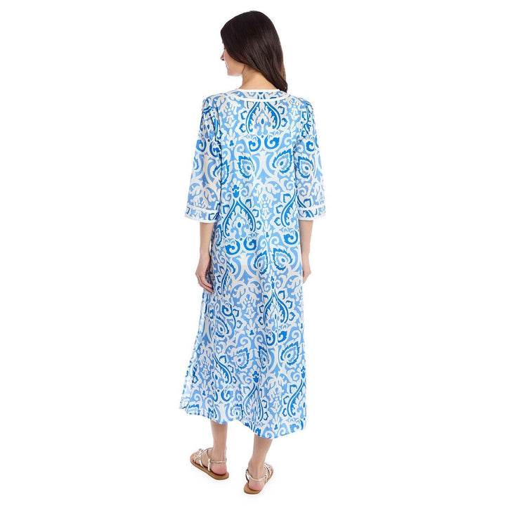 Ikat Breeze Block Printed Cotton Caftan Dress Womens Cover Up Two's Company 