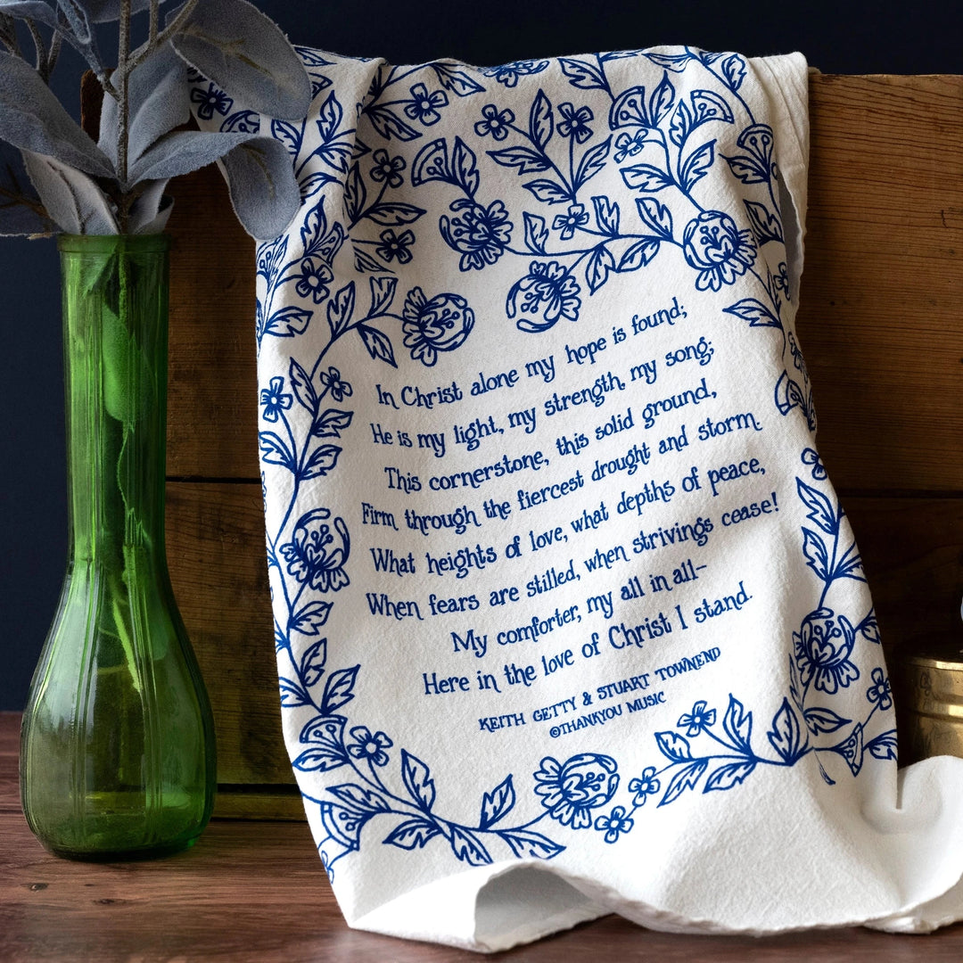 In Christ Alone Hymn Tea Towel - Blue Kitchen Towel Little Things Studio 