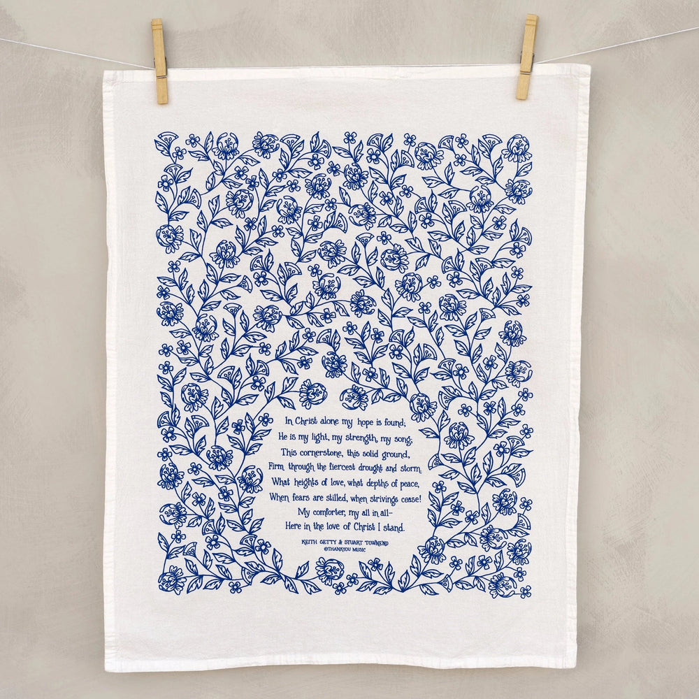 In Christ Alone Hymn Tea Towel - Blue Kitchen Towel Little Things Studio 