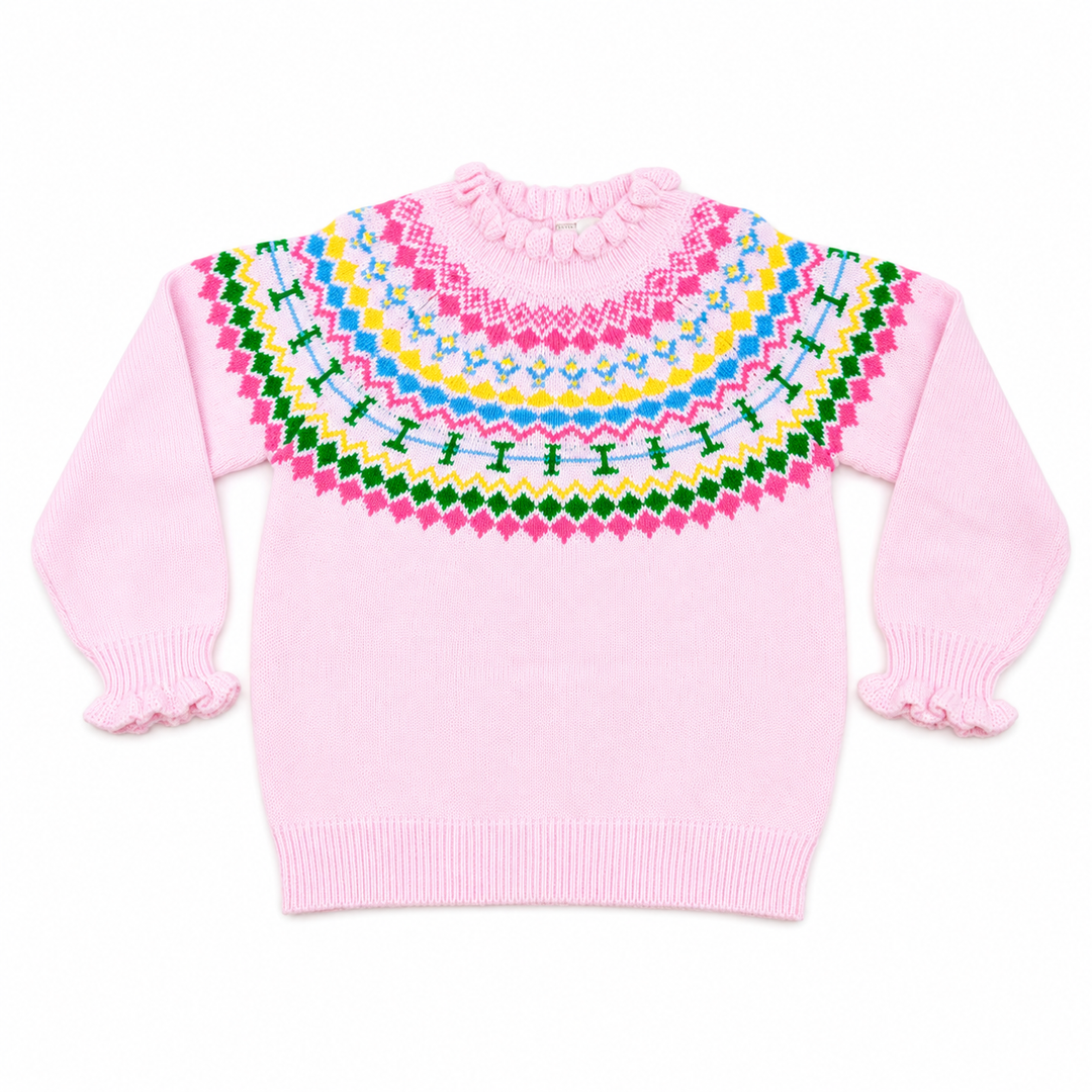 Fair Isle Multicolor Ruffle Sweater