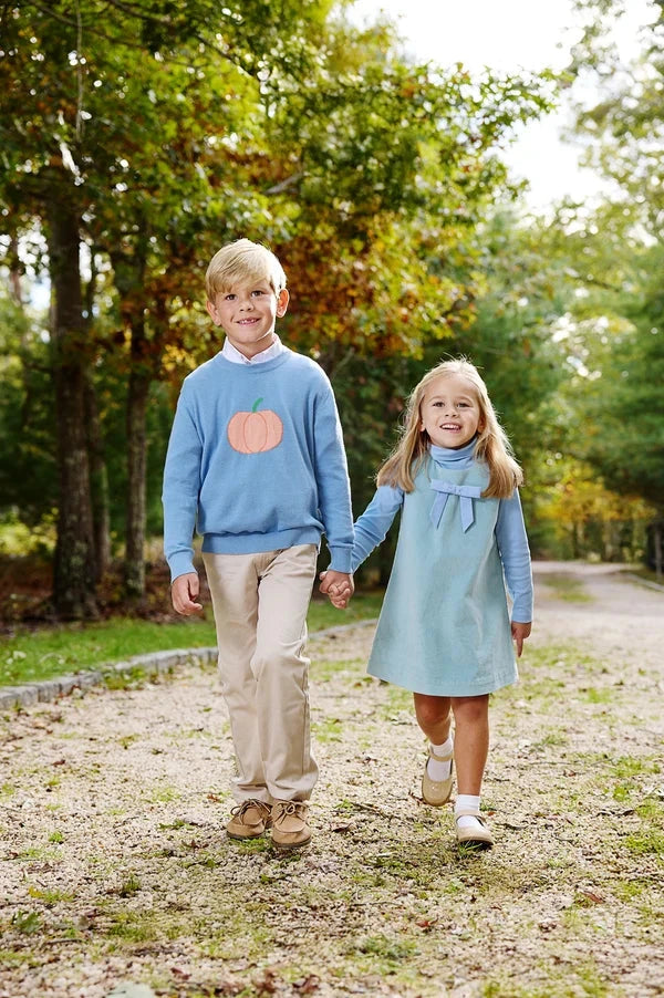 Isaac's Intarsia Sweater - Barrington Blue with Pumpkin Boy Sweater Beaufort Bonnet 