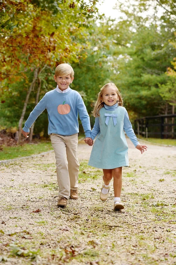 Isaac's Intarsia Sweater - Barrington Blue with Pumpkin Boy Sweater Beaufort Bonnet 