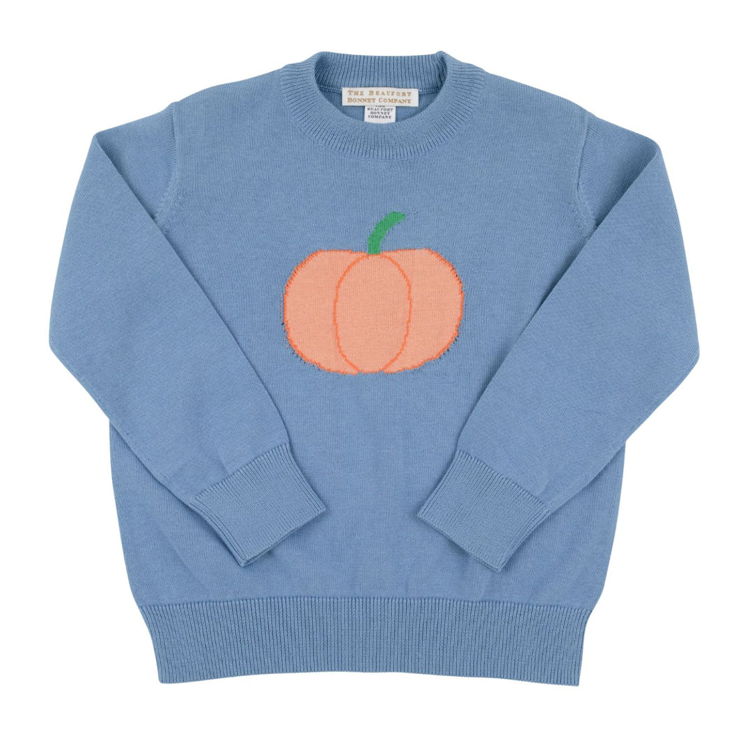 Isaac's Intarsia Sweater - Barrington Blue with Pumpkin Boy Sweater Beaufort Bonnet 