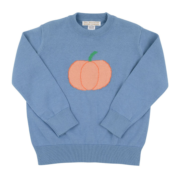 Isaac's Intarsia Sweater - Barrington Blue with Pumpkin Boy Sweater Beaufort Bonnet 
