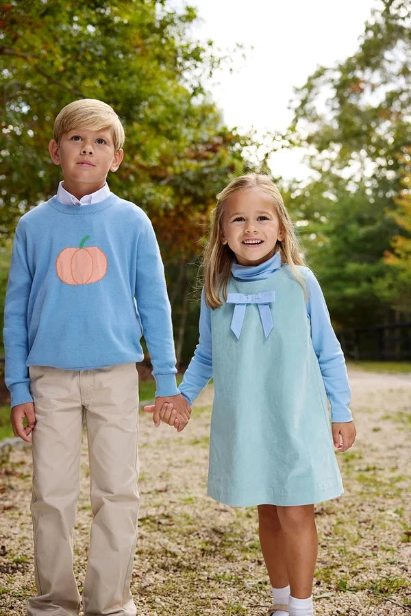 Isaac's Intarsia Sweater - Barrington Blue with Pumpkin Boy Sweater Beaufort Bonnet 