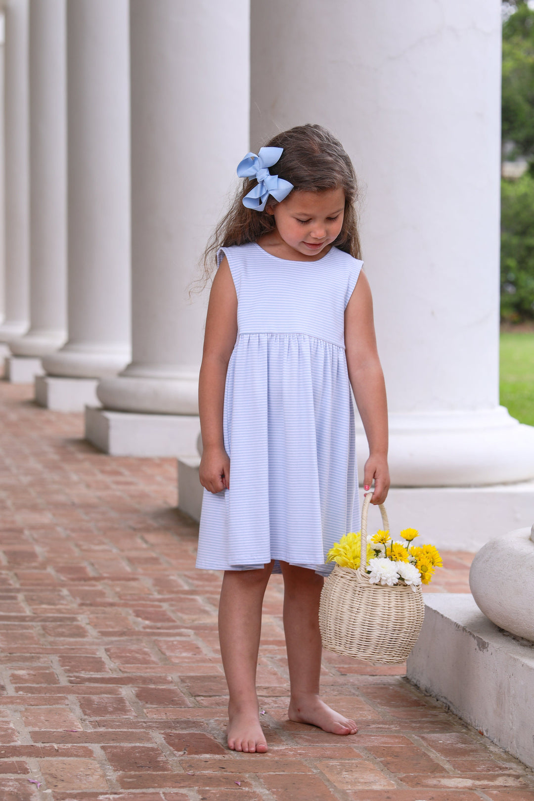 Isabella Dress - Light Blue Stripe Girl Dress Trotter Street Kids 
