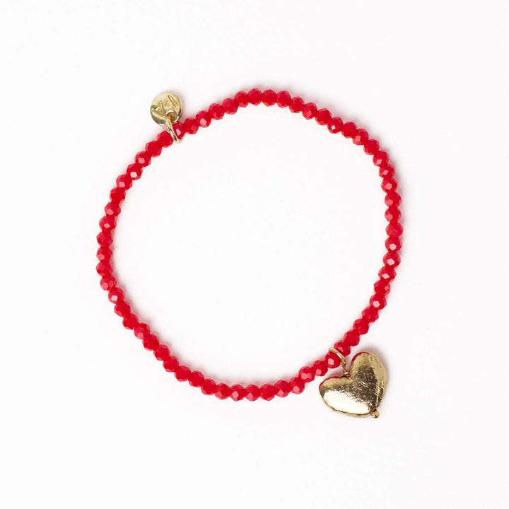 Janie Crystal Stretch Bracelet w/ Heart Charm - Tomato Womens Bracelet Ink and Alloy 