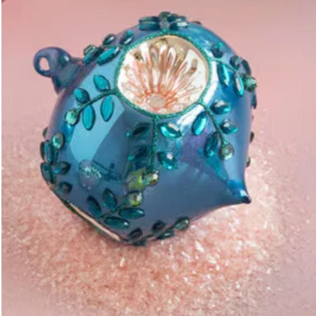 Jeweled Reflector Glass Ornaments Christmas Ornament Park Hill - Glitterville Blue with Blue 