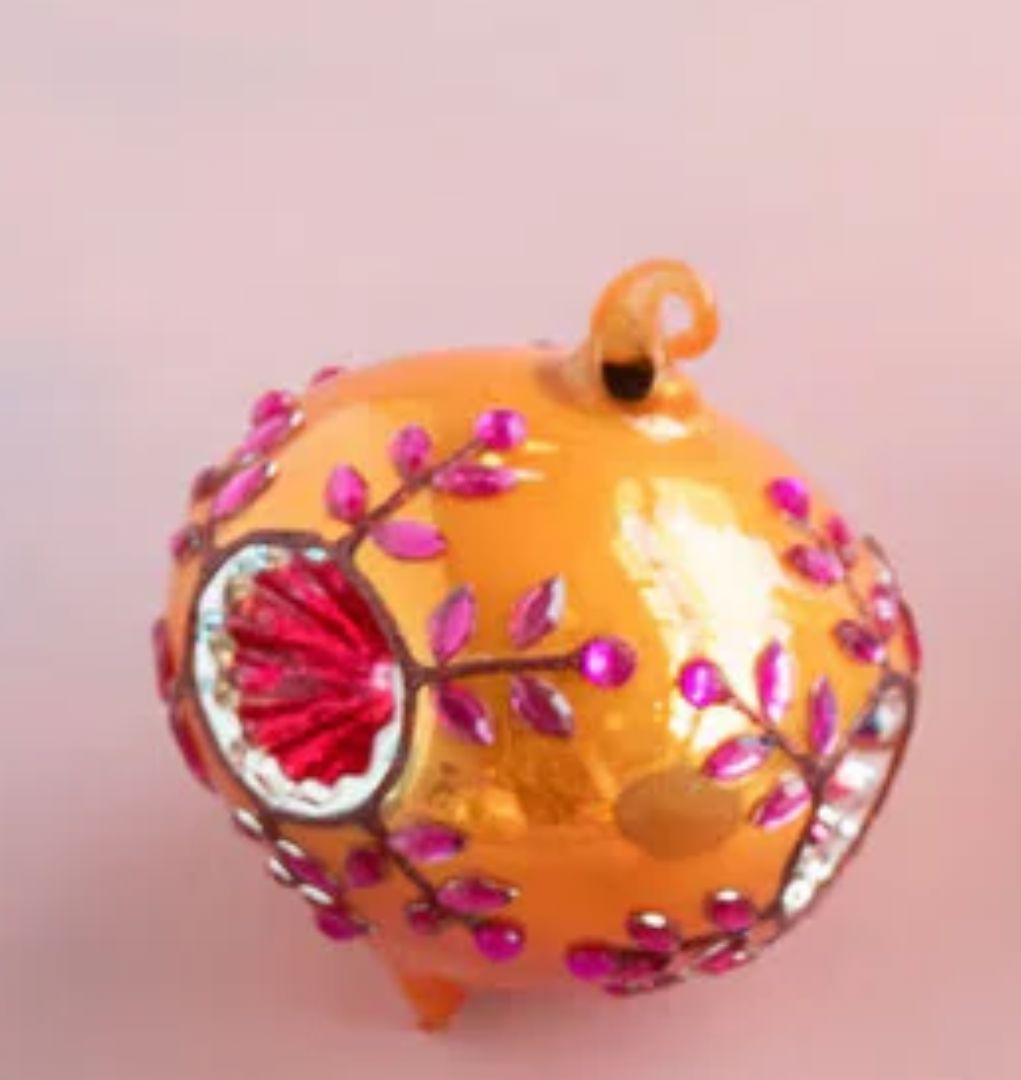 Jeweled Reflector Glass Ornaments Christmas Ornament Park Hill - Glitterville Orange with Pink 