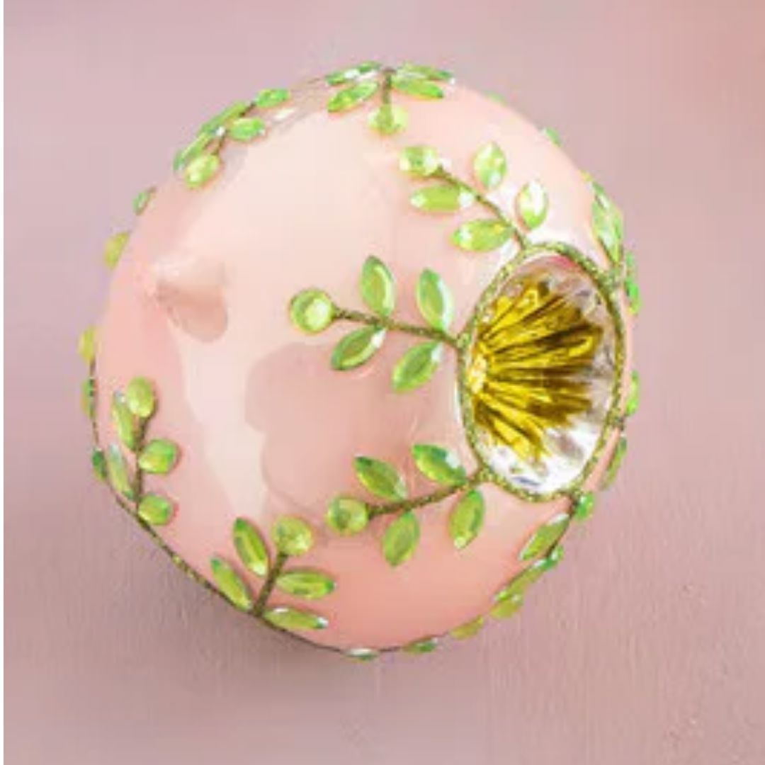 Jeweled Reflector Glass Ornaments Christmas Ornament Park Hill - Glitterville Pink with Green 