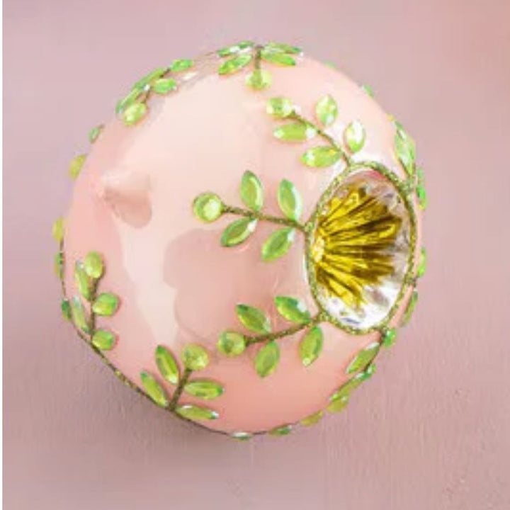 Jeweled Reflector Glass Ornaments Christmas Ornament Park Hill - Glitterville Pink with Green 
