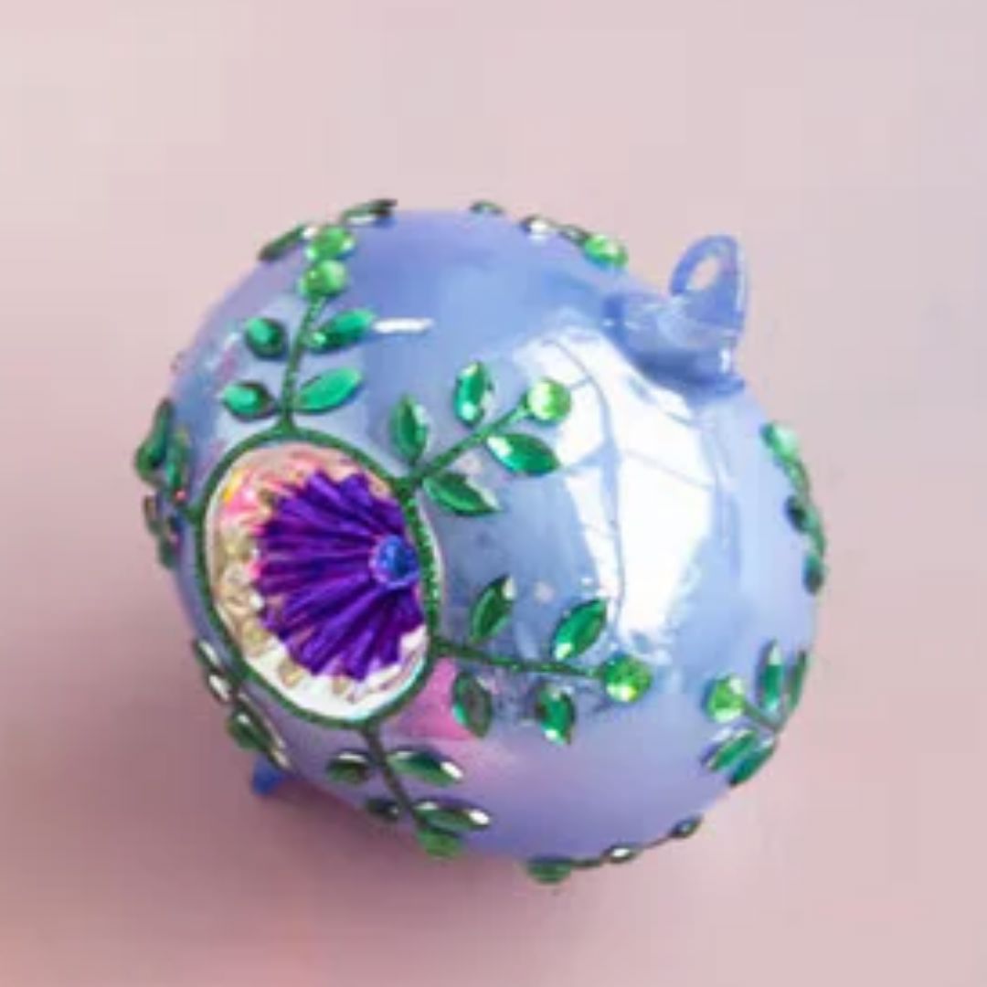 Jeweled Reflector Glass Ornaments Christmas Ornament Park Hill - Glitterville Purple with Green 