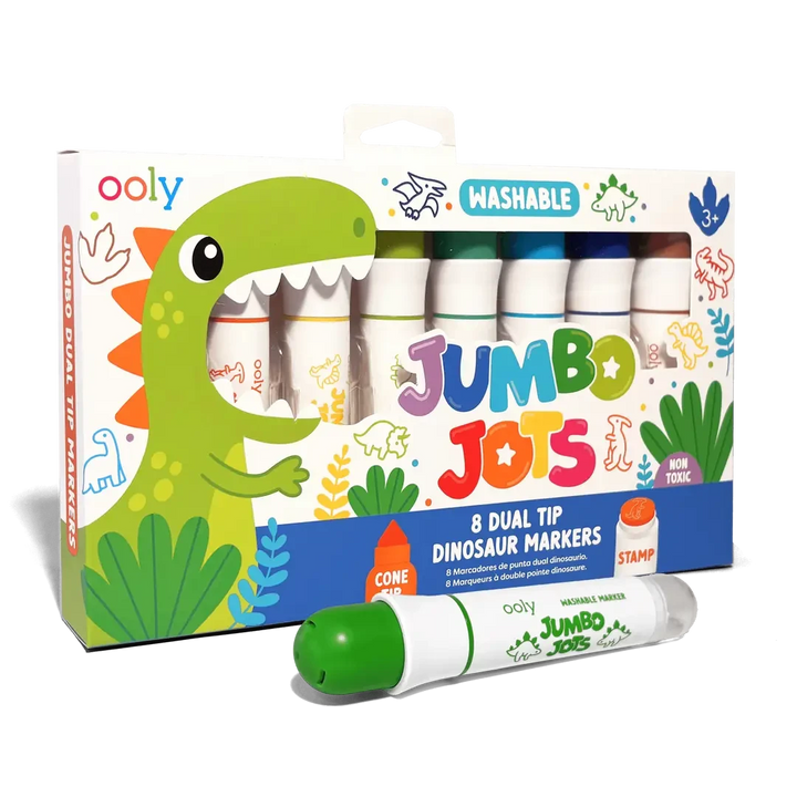 Jumbo Jots Dual Tip Dinosaur Stamp Markers - Set of 8 Coloring Supplies Ooly 
