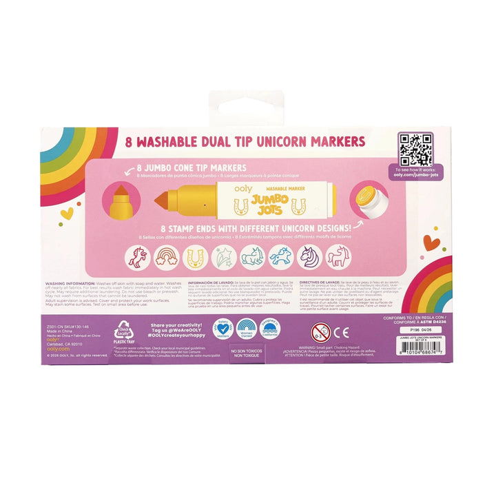 Jumbo Jots Dual Tip Unicorn Markers - Set of 8 Coloring Supplies Ooly 