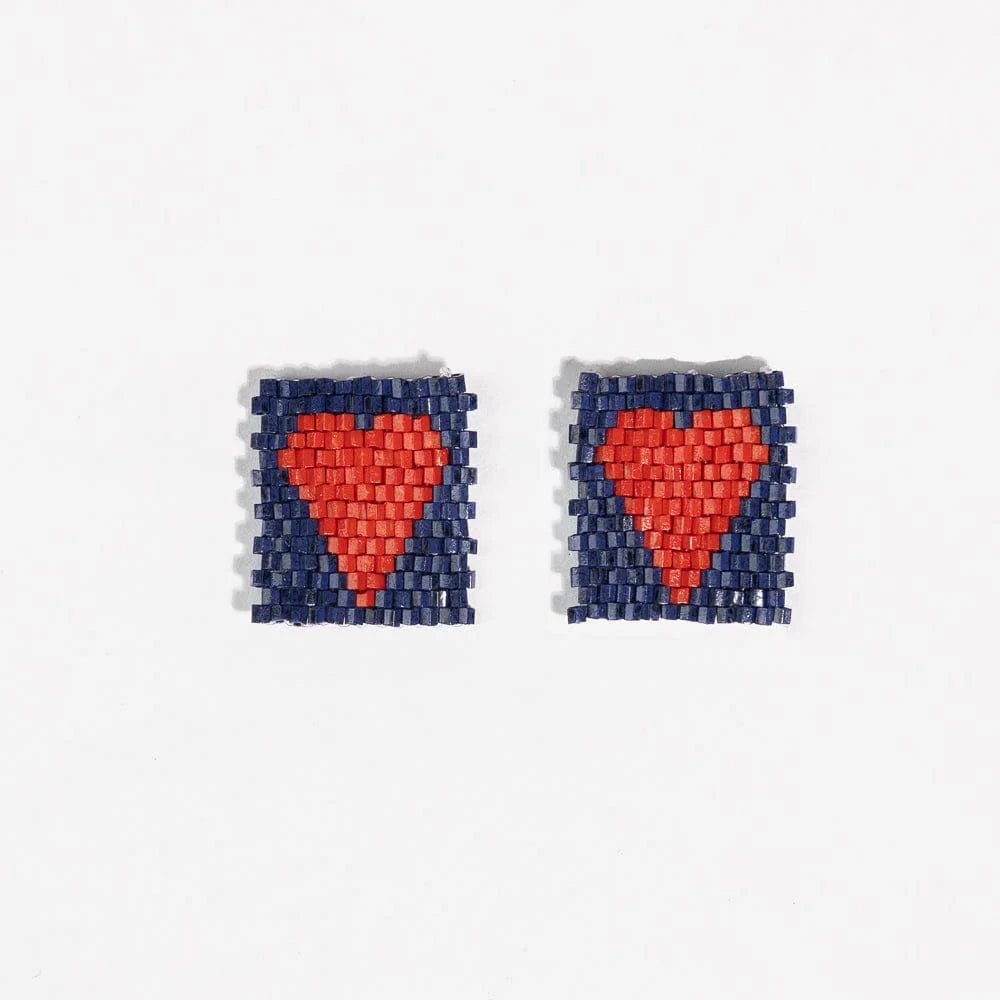 Kallie Heart Rectangle Post Earrings Navy/Red Womens Earrings Ink and Alloy 