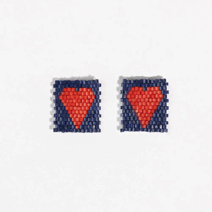Kallie Heart Rectangle Post Earrings Navy/Red Womens Earrings Ink and Alloy 
