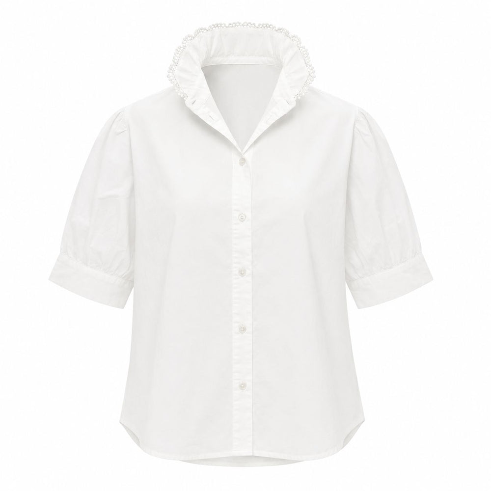 Kate Top - White Womens Shirt Navy Bleu 