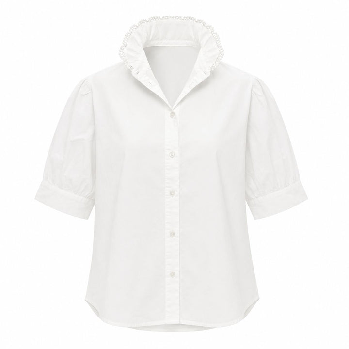 Kate Top - White Womens Shirt Navy Bleu 