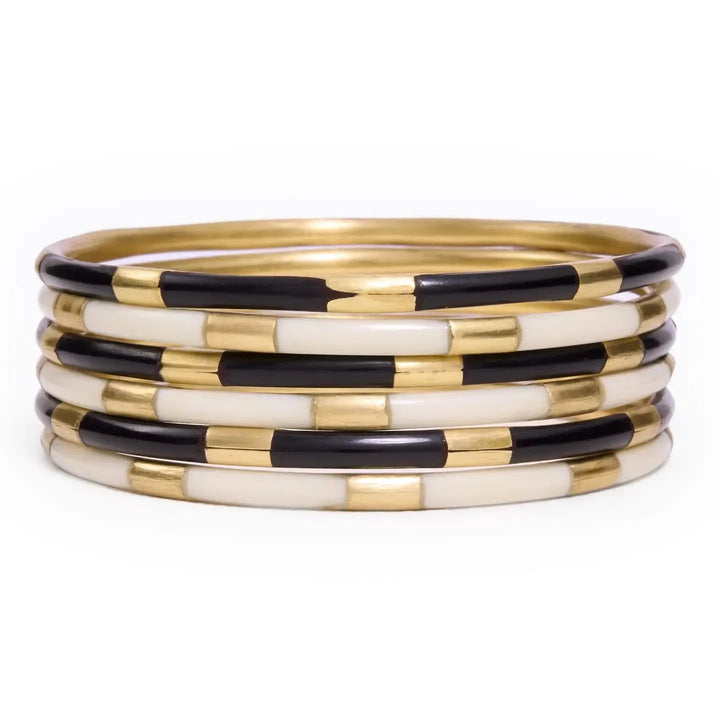 Katherine S/6 Bangles - Black, White, Brass Womens Bracelet Ink and Alloy 