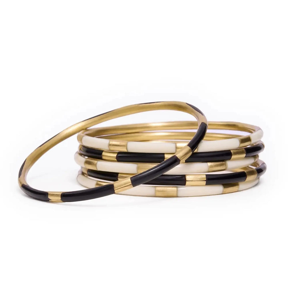 Katherine S/6 Bangles - Black, White, Brass Womens Bracelet Ink and Alloy 