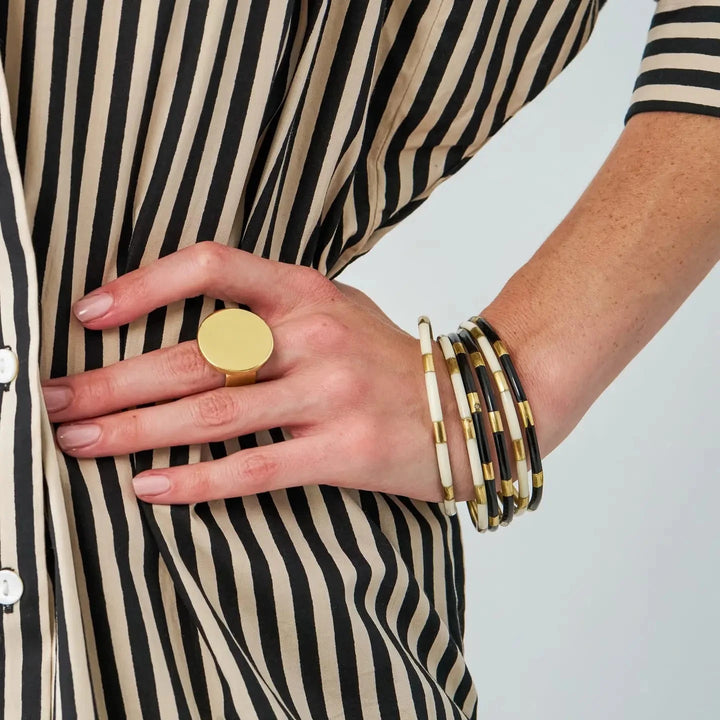 Katherine S/6 Bangles - Black, White, Brass Womens Bracelet Ink and Alloy 