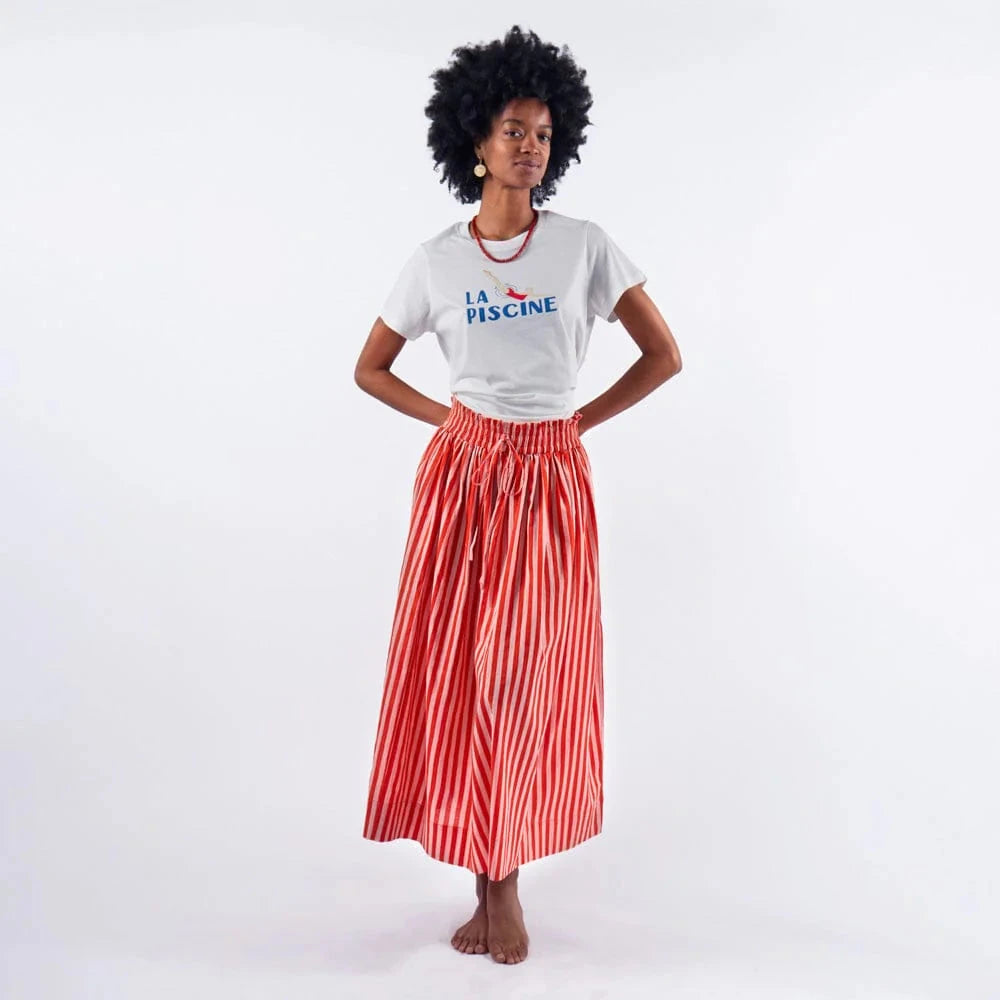 Keaton Stripe Skirt - Coral + Blush Womens Skirts Ink and Alloy 
