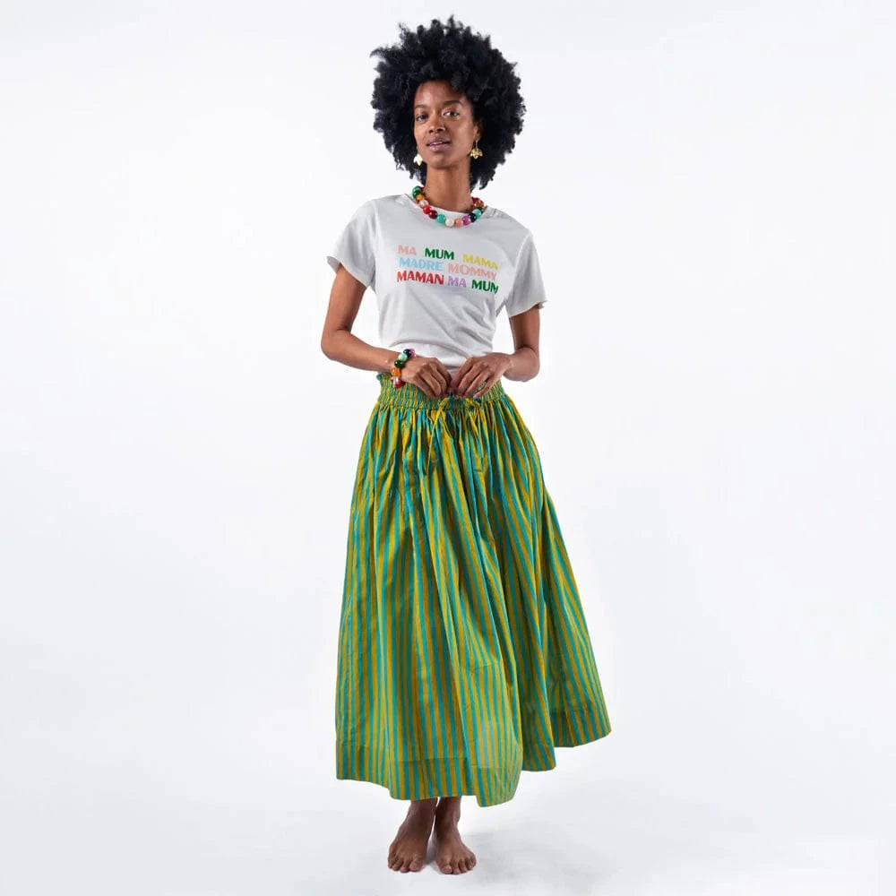 Keaton Stripe Skirt - Turquoise and Chartreuse Womens Skirts Ink and Alloy 