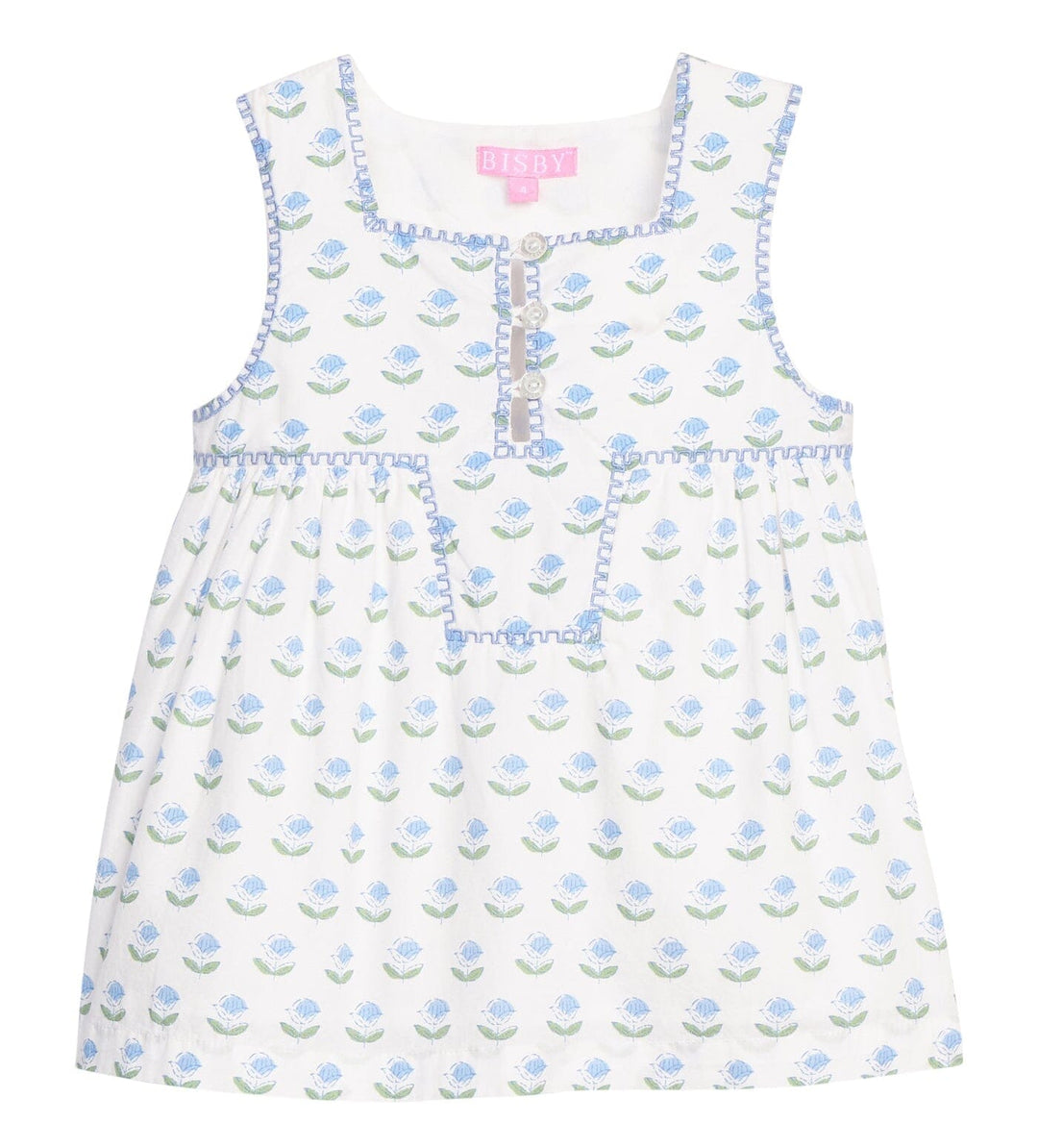 Keystone Top - Blue Tulip Block Print Girl Shirt Bisby 