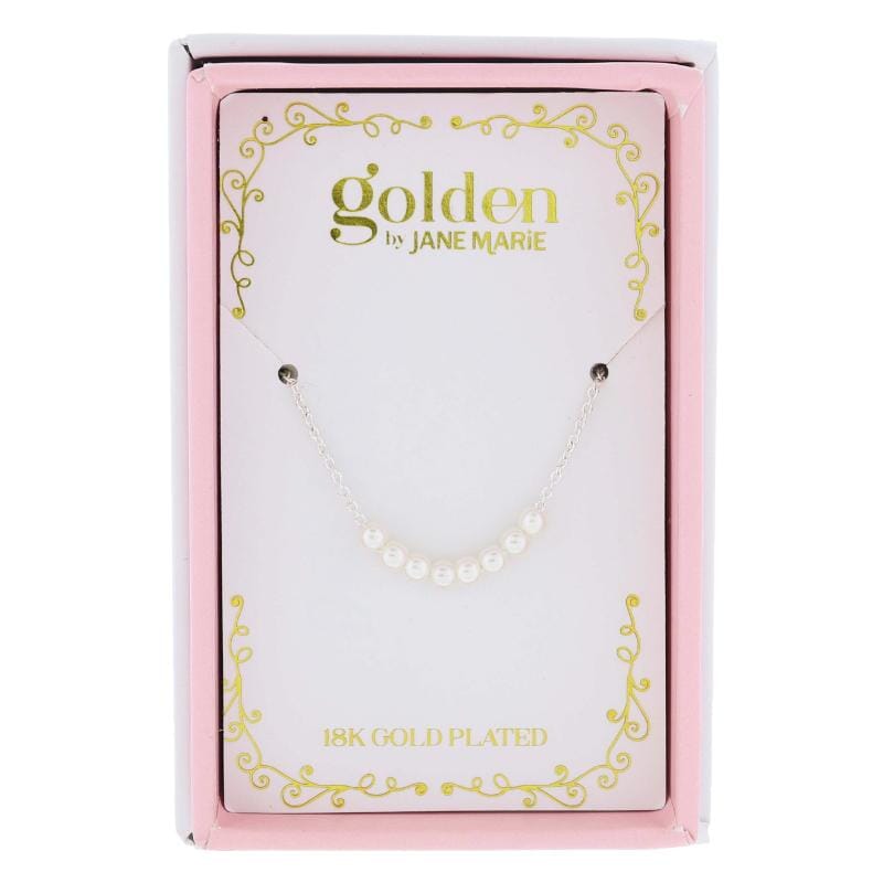 Kids 14" 18K White Gold Plated Pearl Beaded Portion Necklace Girl Necklace Jane Marie 