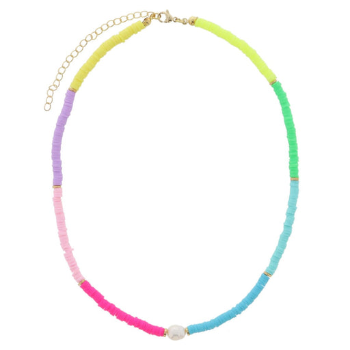 Kids 14" Multi Colorblock with Gold Spacers and Pearl Necklace Girl Necklace Jane Marie 