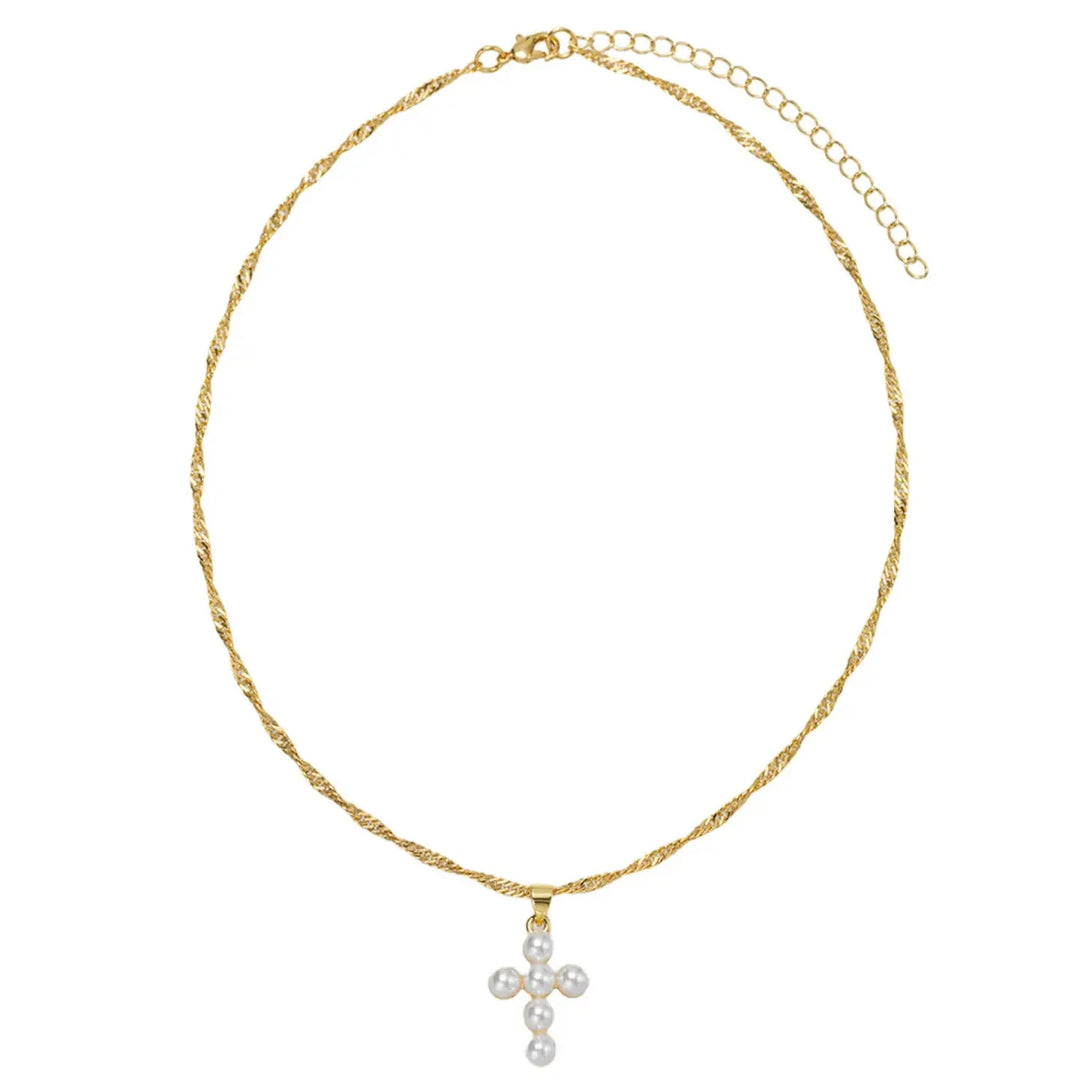 Kids 18K Gold Plated Necklace with Pearl Bubble Cross Girl Necklace Jane Marie 