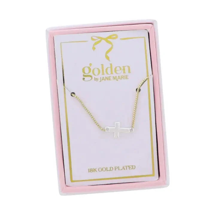 Kids 18K Gold Plated Necklace with Silver Cross Girl Necklace Jane Marie 
