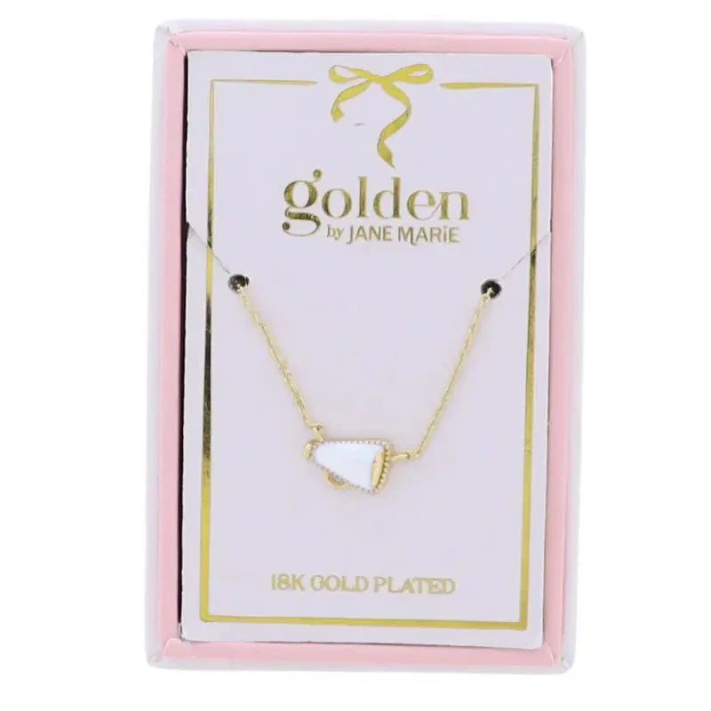 Kids 18K Gold Plated Necklace with White Megaphone Girl Necklace Jane Marie 